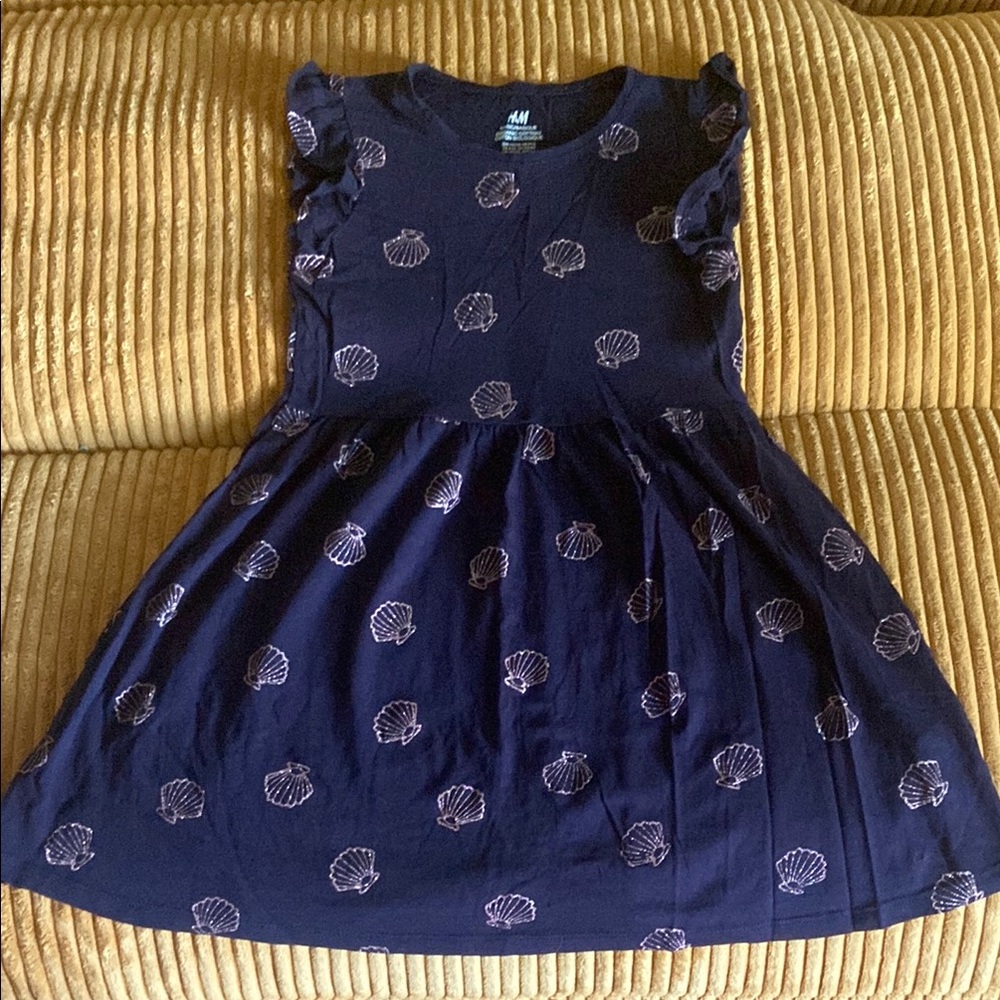 H&M Blue and White Pleated Sundress Flutter Sleeves